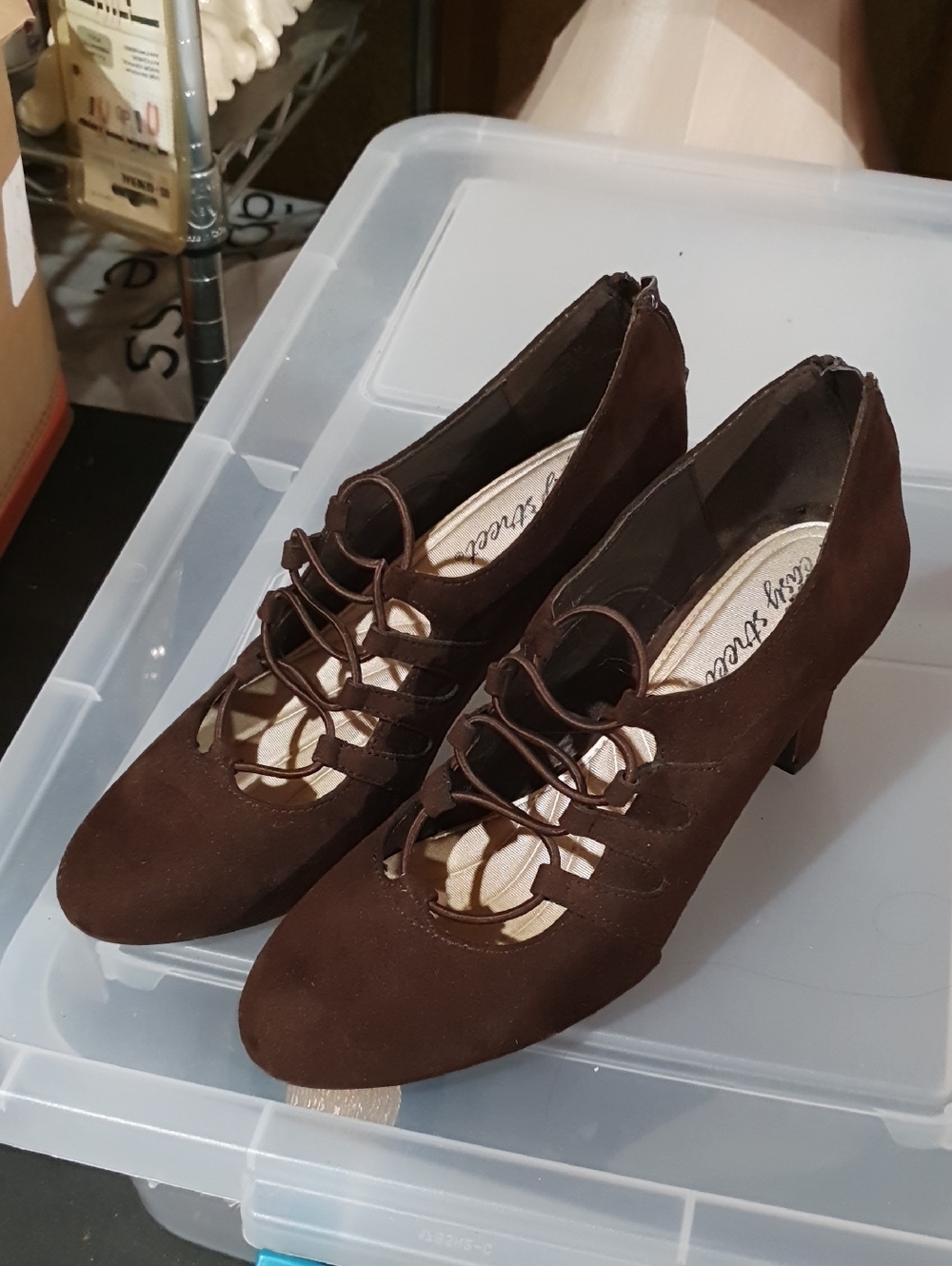 easy street Brown Lace-Up Suede Women's Heels